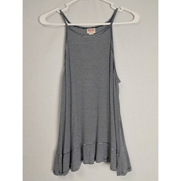 Mossimo Women's Junior Medium Navy Blue White Stripe Spaghetti Strap Tank Top - Picture 1 of 5
